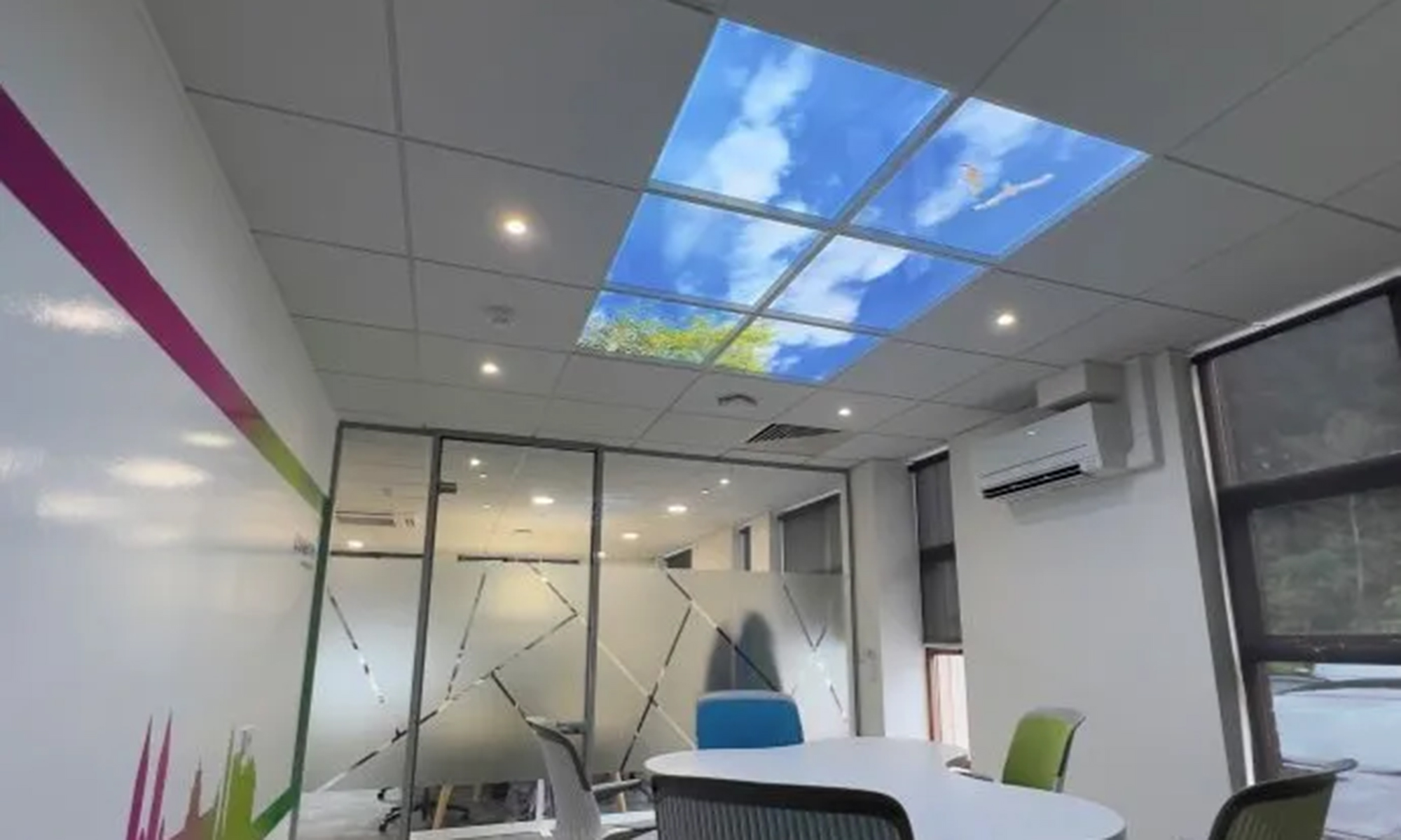 LED Illuminated Sky panels with clouds and birds flying